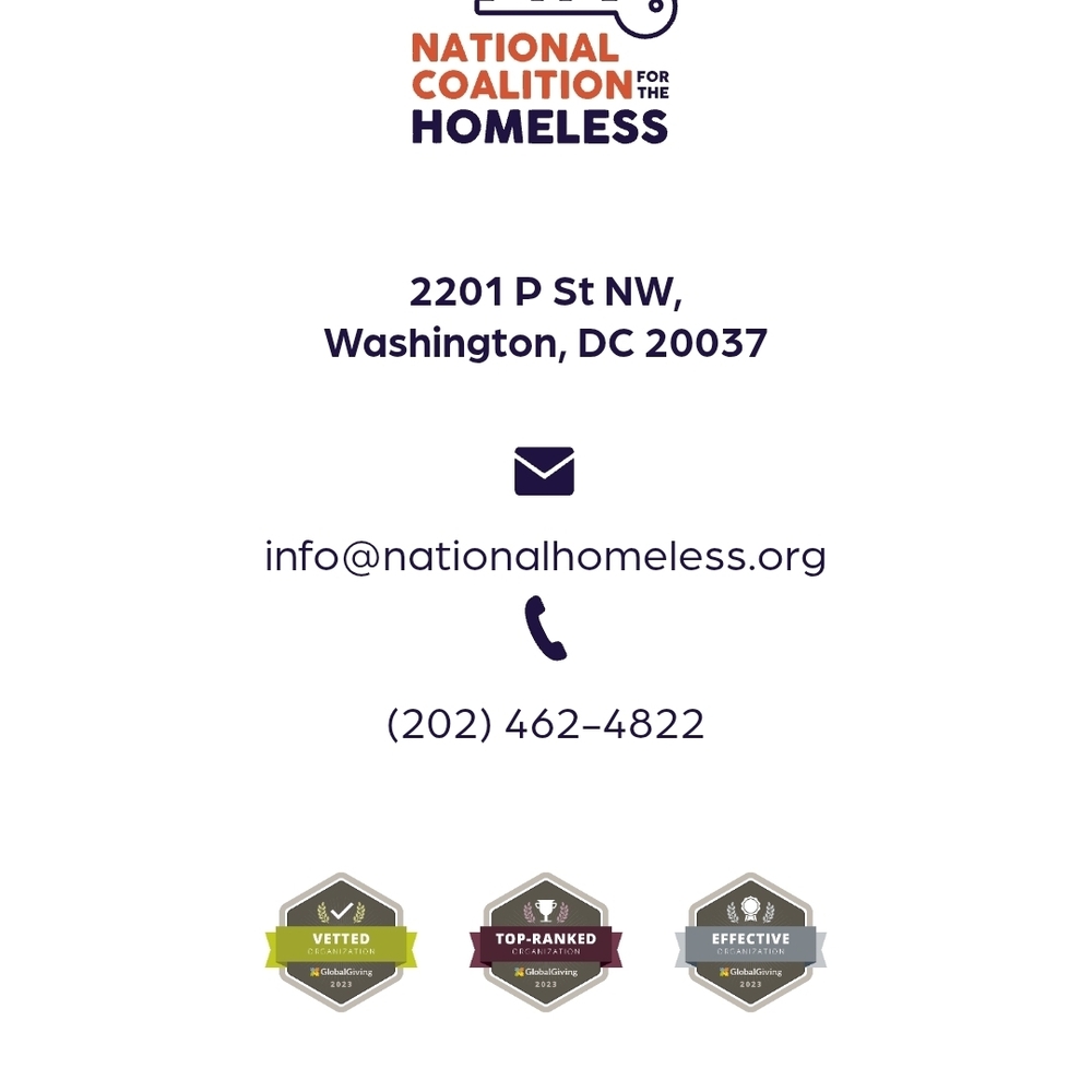 National Coalition for the Homeless Contact Card